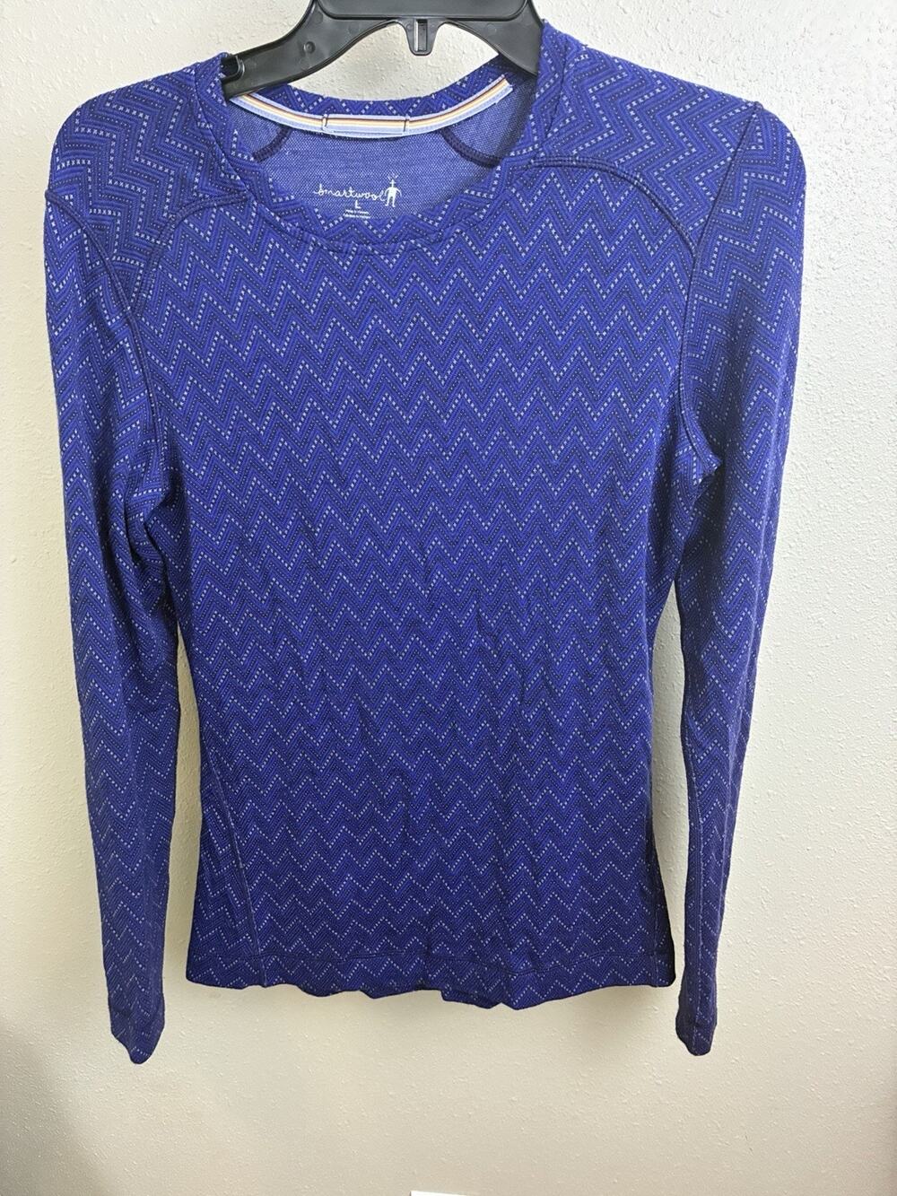 Smartwool Merino 250 Baselayer Crewneck Top Purple Zig Zag Womens Size L